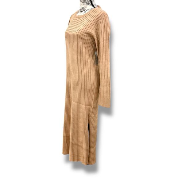 NWT Nordstrom WayF Hollie Size XL Tan Tie Neck Side Slit Sweater Dress Brunch - Picture 4 of 9